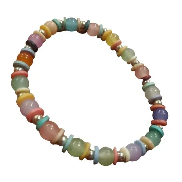 Bohemian Stretch Bracelets 3pcs with Multicolored Round Beads Chunky Jewlery - Picture 6 of 7